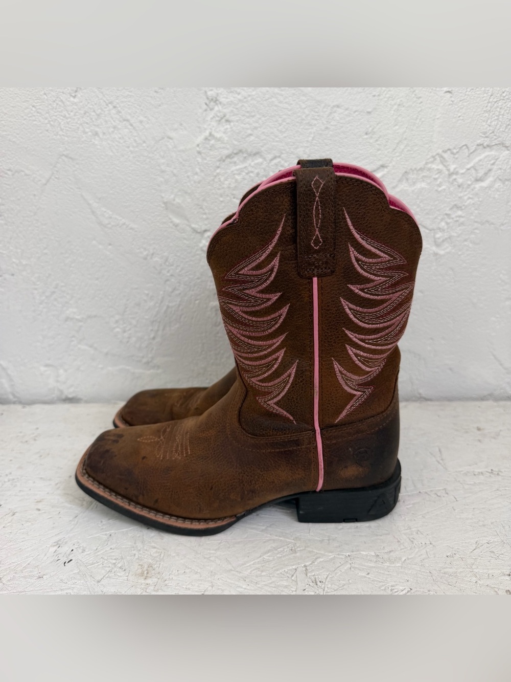 Ariat Kids Girls Brown Pink Firecatcher Square Toe Western Cowboy Boot Size 2.5